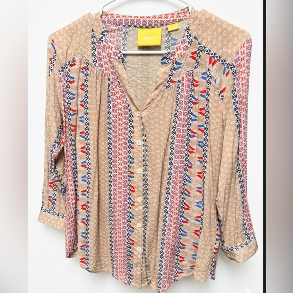 Anthropologie Maeve Sunset District Boho Southwest Print Button Down Top S EUC